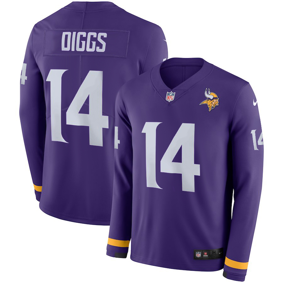 Men Minnesota Vikings #14 Diggs purple  Limited NFL Nike Therma Long Sleeve Jersey
